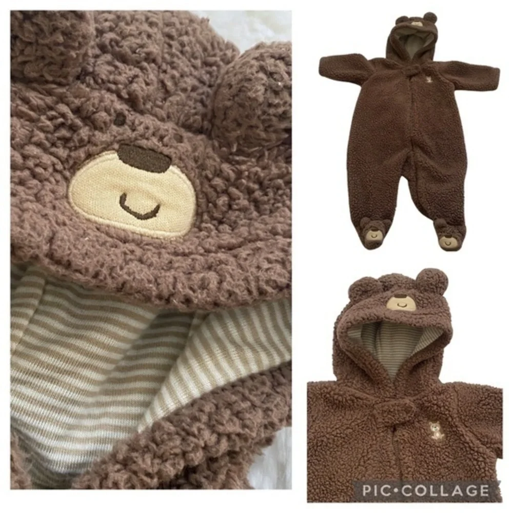 Carter’s Baby Boy 3 Months Bunting Suit Hood Fleece Blanket Winter Outfit